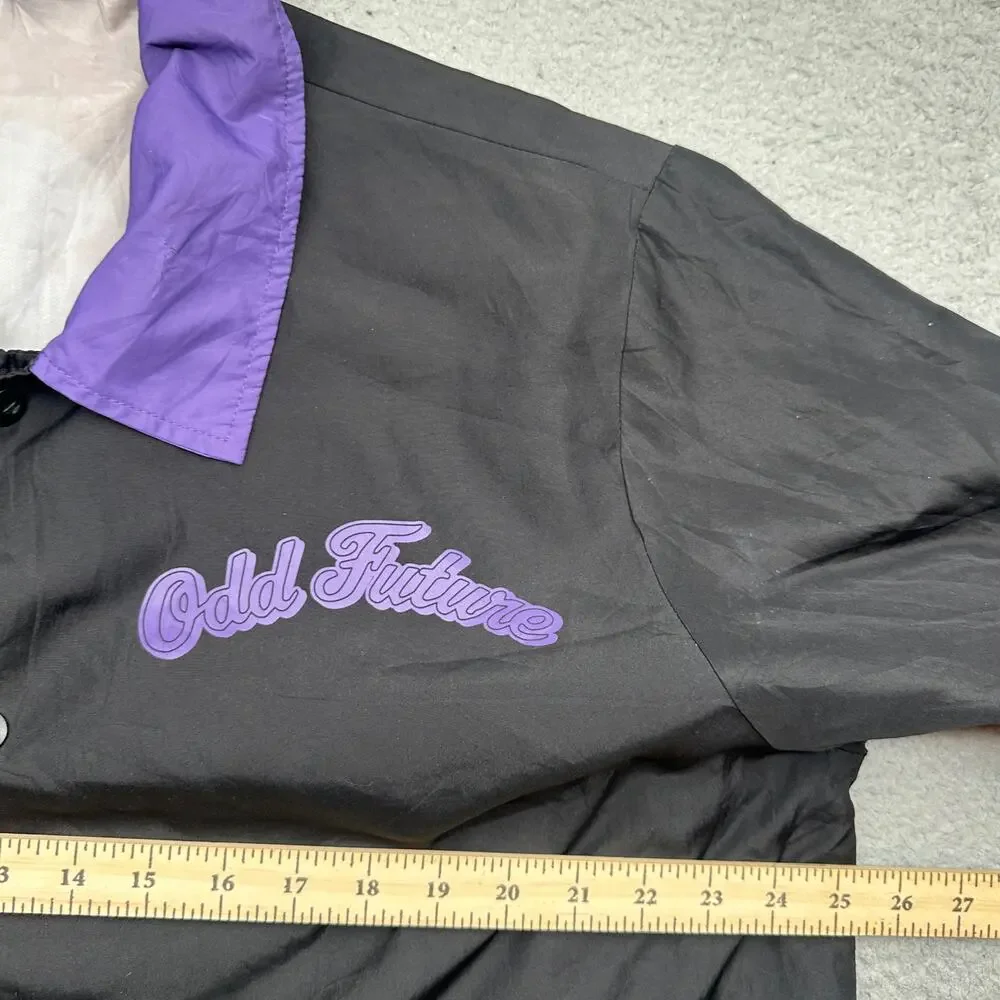Odd Future Coach Jacket Mens Large Snap Button Lined Purple Black Windbreaker